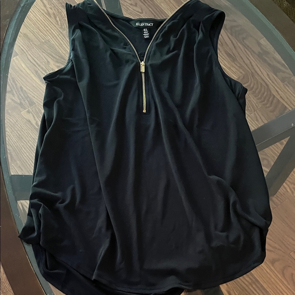 Ellen Tracy Black Tank Top with Gold Zip